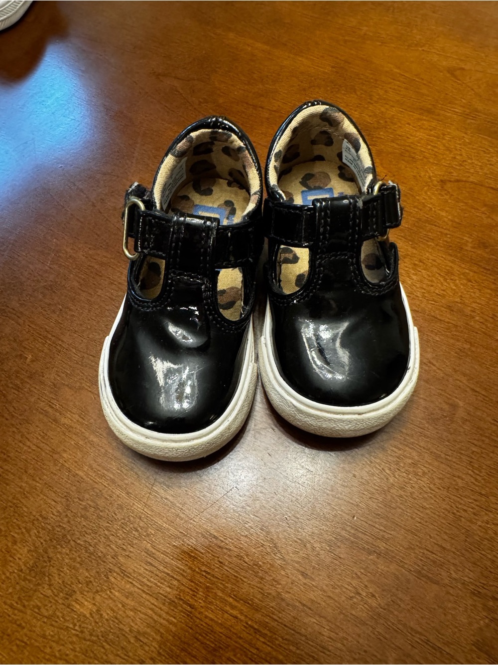 Kids Keds Black Patent T-Strap Sneakers with White Sole
